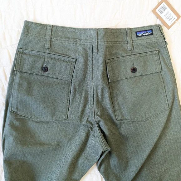 NWT Green Patagonia Organic Cotton Herringbone Utility Pants, Hiking Trousers - Picture 4 of 16
